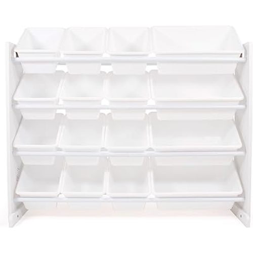 Humble Crew Toy Storage Organizer with 16 Removable Storage Bins for Kids Playroom, 4-Tier Toddler Toy Organization and Storage, White/White