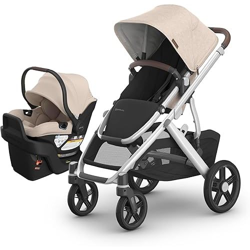UPPAbaby Vista V3 Stroller + Aria V2 Infant Car Seat Travel System Combo – Toddler Seat, Bumper Bar, Bug and Rain Shields, Car Seat Base, and Infant Insert Included – Declan (Oat Mélange)