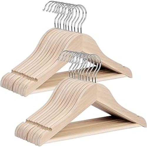 StorageWorks Baby Hangers 20 Pack, Lotus Wood Clothes Organizer for Toddler, Kids Wooden Hanger with Pant Bar for Closet, Natural Lotus Wood Color