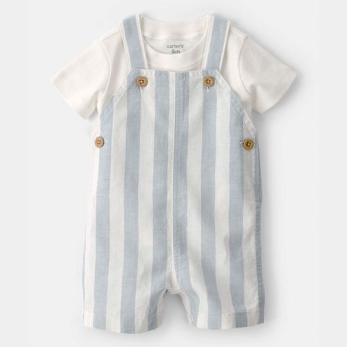 Baby Boy 2-Piece Stripe Romper Set - Blue/Ivory | Carter’s Oshkosh Canada