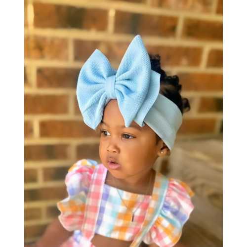BABY BLUE • Signature Stand-Up Headwrap | Permanently Sewn & Pull-Proof | Big Bow Headbands | Soft and Stretchy | Big Bow Headwraps