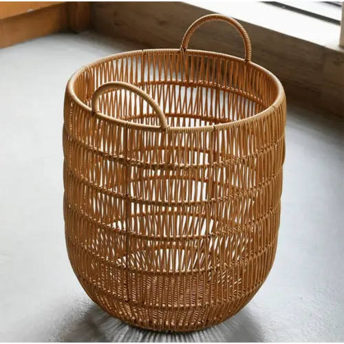 12.2"W x 11.8"H Woven Rattan Laundry Basket with Metal Handles - Stylish, Durable & Easy-Clean for Any Room