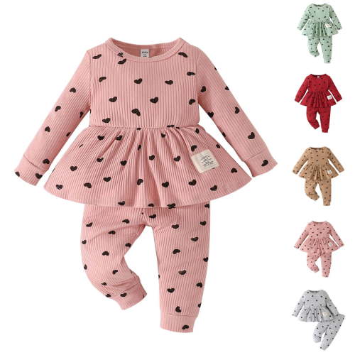 Fesfesfes Knitted Top Fashion Girls Casual Long Sleeve Tops Round Neck Collar Printing Long Pants Sets