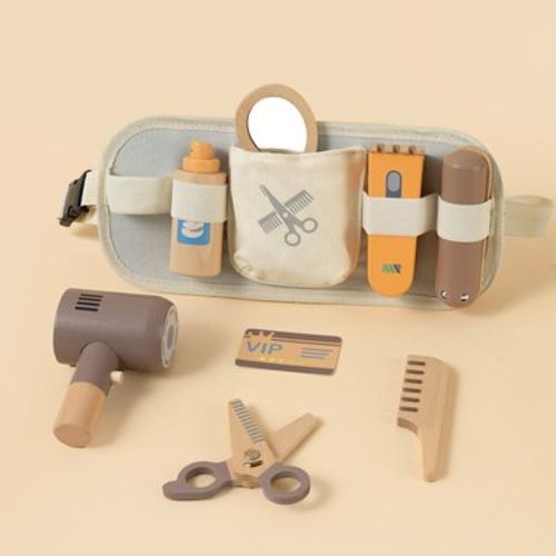 Freniland™ - Wooden Hair Salon Pretend Play Set with Waist Tool Belt, Barber Role Play Toy Kit for Kids Ages 3+