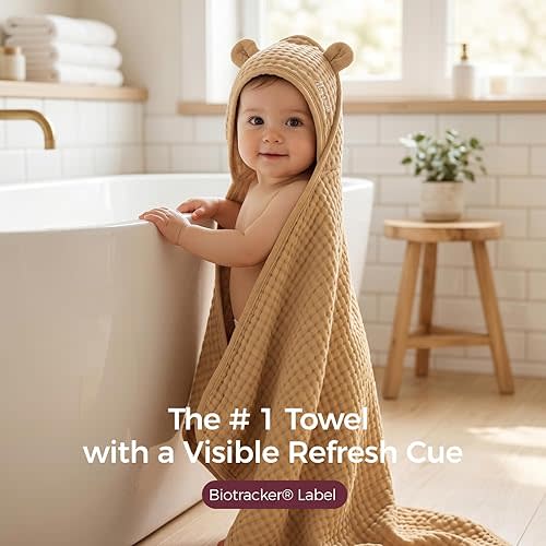 Momcozy Baby Towels, 6-Layer 100% Cotton Muslin Hooded Baby Towel Set for Newborn, Infant & Toddler, Soft Absorbent Baby Bath Essentials, Large 32 x 32 Inch
