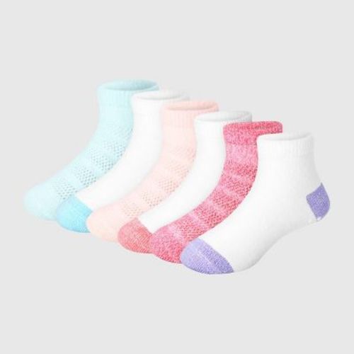 Hanes Baby Girls' 6pk Pure Comfort Ankle Socks - White/Pink/Blue 6-12M