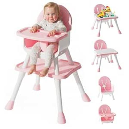 6 in 1 Baby High Chair, Convertible Highchair for Babies and Toddlers (Pink)