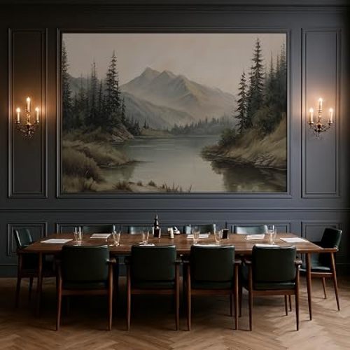 Wall Mural Moody Dark Mountain Lake Landscape Vintage Pine Forest Removable Self-Adhesive Wallpaper Wall Decoration for Bedroom Living Room - 96"x120"