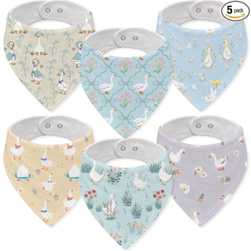 Goose Muslin Baby Bibs Drool Burp Cloths Cottagecore Duck Floral Cotton Teething Baby Bibs for Girls and Boys Soft Absorbent Baby Burp Cloths with Adjustable Snaps