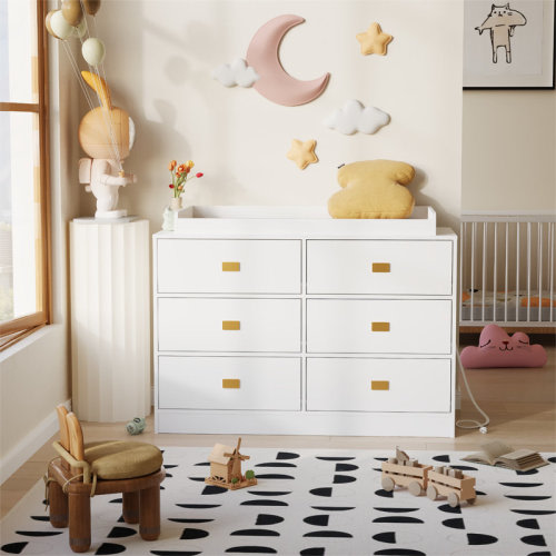 Ebern Designs 6-Drawer Baby Nursery Dresser with Changing Table Top and Anti-Tip Kit | Wayfair