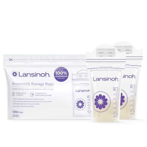 Lansinoh Breastmilk Storage Bags, 6 Ounce, 120 Count | Baby Essentials, Fast Freeze & Thaw Breast Milk Bags for Baby Bottle Feeding, Strength & Stretch