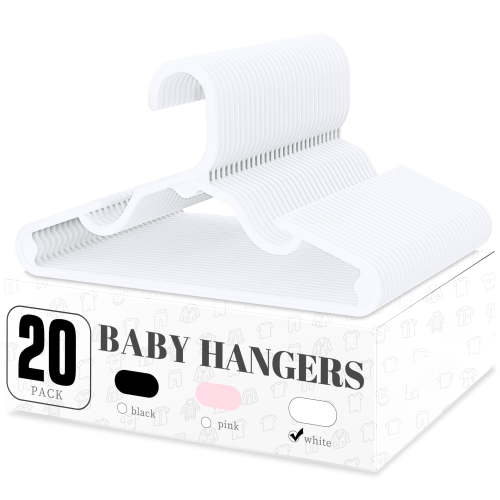 Cozymood Kids Plastic Hangers, 20 Pack Non-Slip Baby Clothes for Closet Child Clothing Pants Coats Skirts(White)