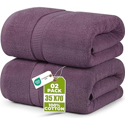 Utopia Towels Luxurious Jumbo Bath Sheet 2 Piece, 600 GSM, 35 by 70 Inches, 100% Ring Spun Cotton, Highly Absorbent and Quick Dry Extra Large Bath Towel, Super Soft Towel, Plum