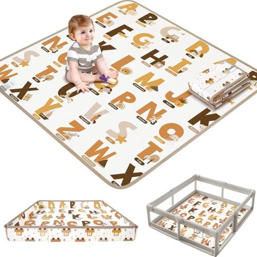 Baby Play Mat, 50" X 50" Foldable Foam Cushioned Play Mat, Waterproof Wipe-Clean for Baby Playpen, Tummy Time & Floor Play Soft Lightweight with Fold-Up Sides, for Infants and Toddler