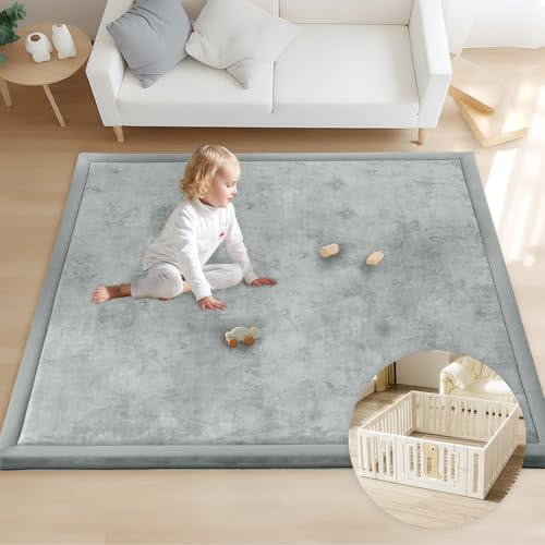 ACOMOPACK Baby Play Mat for Floor 1.3" Thick Memory Foam 50x50 Soft Velvet Playpen Mat for Kids,Infants,Toddlers,Tummy Time Crawling Mats with Non-Slip Bottom,Yoga,Tatami,Nursery Rug