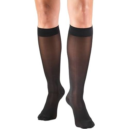 Truform Sheer Compression Stockings, 20-30 mmHg, Women's Knee High Length, 30 Denier, Black, Medium