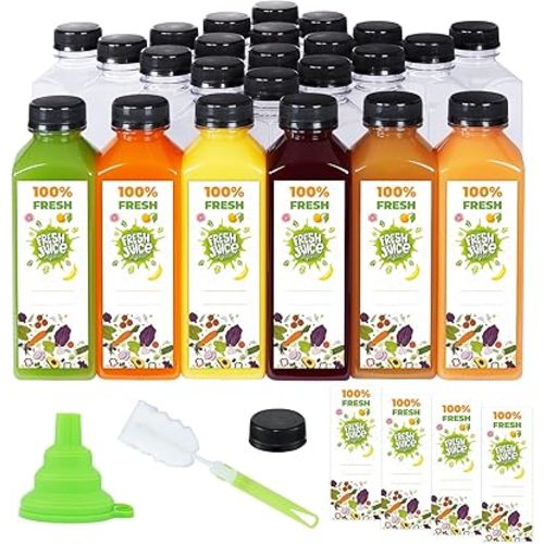The Buyer Choice 36pcs 16oz bulk plastic juice bottles with caps – Reusable Juice Containers with lids, Clear Disposable juicing bottles with caps, for Smoothies, Drinking, and Other Beverages