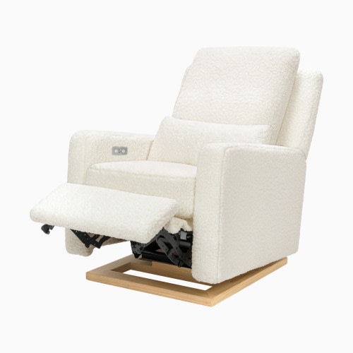 babyletto Sigi Electronic Recliner and Glider - Cream Shearling With Light Wood Base