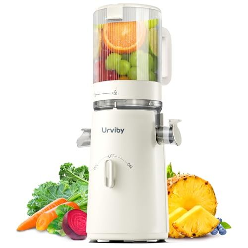 Juicer Machines, 2-in-1 Cold Press Juicer for Juice & Sorbet, suit for Vegetable and Fruit with 5-Inch Wide Chute, Powerful Masticating//High-Yield High Nutrients/Rev Mode/Easier Clean (White)