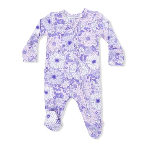 Angel Dear Lacy Lavender Floral - 2 Way Ruffle Back Zipper Footie
