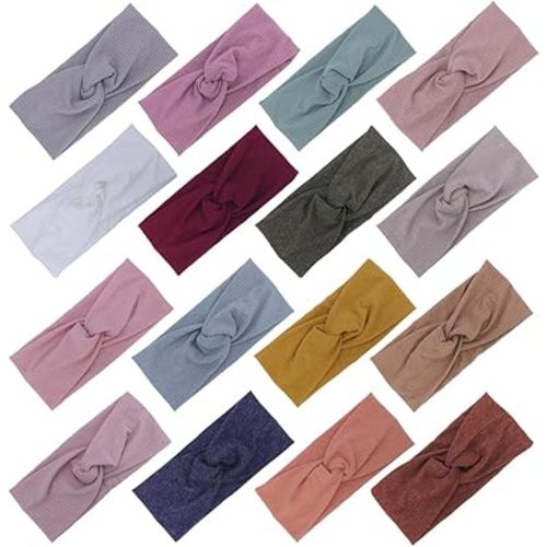16 PCS Soft Knot Headbands with Hair Bows Elastic Hairbands Head Wrap For Newborn Baby Girls Infant Toddlers Kids Accessories (Cross Headband 16 pcs)