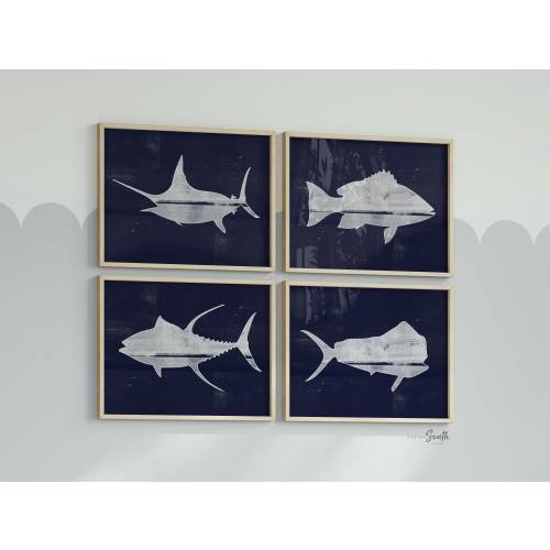 Navy Blue Offshore Fish Art Prints: Marlin, Tuna, Snapper