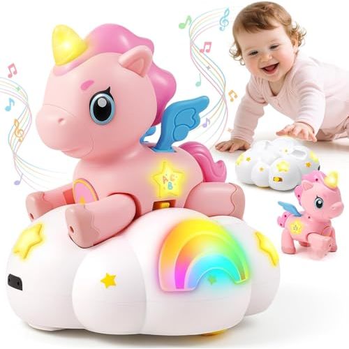 Jyusmile Musical Crawling Baby Toy 6-12 Months+, Sensory Learning Development Toy for Tummy Time, Christmas Birthday Gifts for 1 Year Old Girl