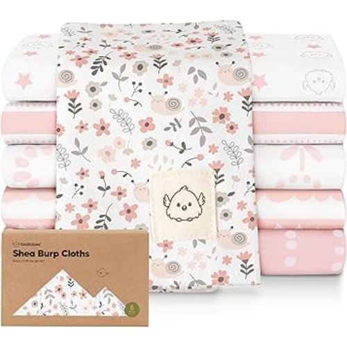 Organic Burp Cloths Baby Boy, Girl - 6-Pack Large Cotton Burping Cloths for Babies, Spit Up Rags, Super Absorbent, Ultra Soft Newborn Rag, Gender Neutral, Machine Washable, Durable(Sweet Charm)