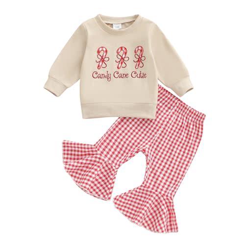fhutpw Toddler Baby Girl Fall Clothes Sweatshirts Plaid Bell Bottom Outfits | 3 6 12 18 24 Months 2T 3T Girls Winter Clothes,Pullover & Flared Pants Set for Casual, Christmas, Halloween, Thanksgiving
