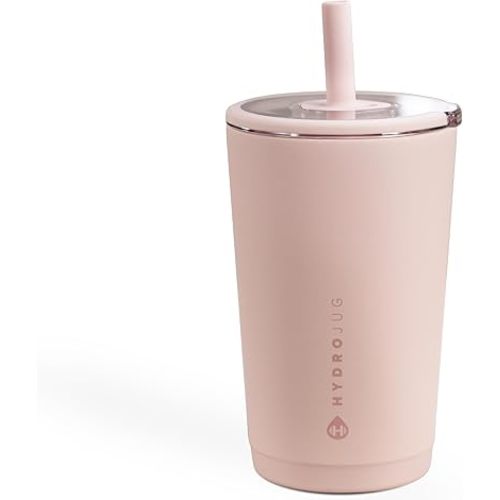 HydroJug Everyday Tumbler 14 oz – Ceramic-Lined Insulated Tumbler with Straw and Soft-Touch Lid, Cup Holder Friendly, Double-Wall Vacuum Insulation, Reusable Travel Cup – Dusty Rose