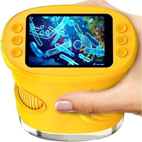 1000X Digital Handheld Microscope for Kids with 2.0" IPS Screen, Portable STEM Science Lab Toy, Rechargeable Pocket Microscope Educational Gift for Boys & Girls Age 4-6 8-12, Orange