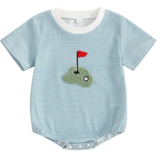 Unisex Baby Girl Boy Golf Clothes Short Sleeve Striped Sweatshirt Bubble Romper Bodysuit Cute Summer Outfit