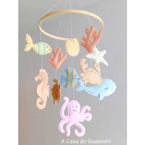Pastel Ocean Baby Mobile: Felt Sea Creatures, Nautical Nursery Decor