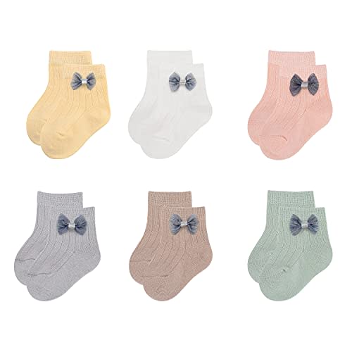 VINIKNIKA 6 Pairs Baby Girls Socks - Newborn Ruffle Lace Princess Frilly Knit Cotton Socks