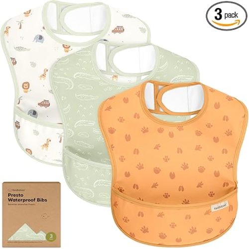 KeaBabies 3-Pack Waterproof Baby Bibs for Eating, Lightweight (Wilderness) | Toddler Feeding Bibs with Large Food Catcher, Mess Proof, Food-Grade, Baby Eating Essentials, Easy to Put On & Clean