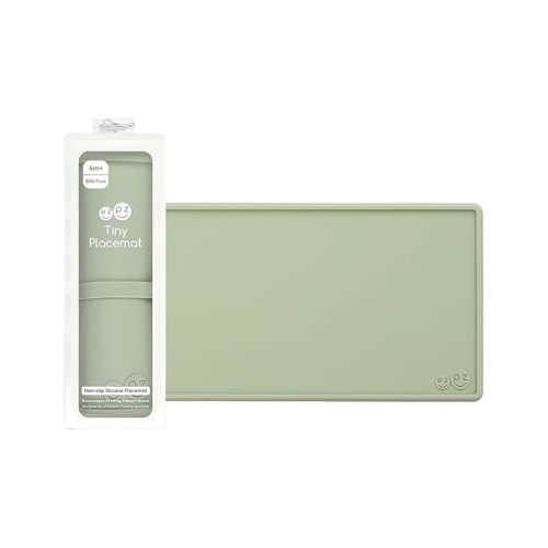ezpz Tiny Placemat (Sage) - 6 Months+ - Non-Slip, 100% Silicone Placemat for Infants and Toddlers - Fits on Most Highchair Trays - Rolls-Up - Baby Led Weaning Supplies