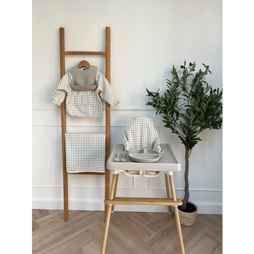 Taupe Gingham - Long Sleeved Bib