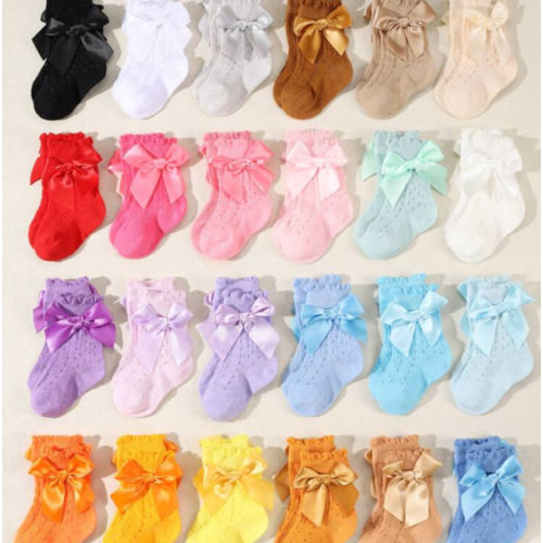 24Pairs Baby Bow Socks, Suitable For 0-3 Years Old, Mid-Calf, Non-Binding, Spring/Autumn | SHEIN USA