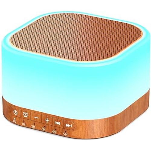 SleeZOO Sound Machine White Noise Machine with 25 Soothing Sounds 12 Colors Light with 10 Adjustable Levels 32 Adjustable Volumes 5 Timers Portable Sleep Machine for Adults Kids Baby (Wood)