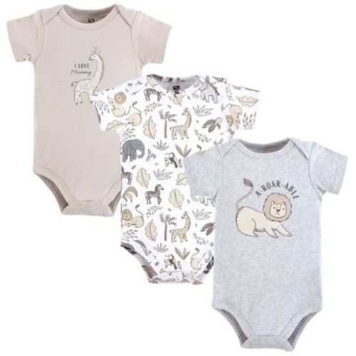 Hudson Baby Infant Baby Cotton Bodysuits 3-Pack, Neutral Safari, 12-18 Months
