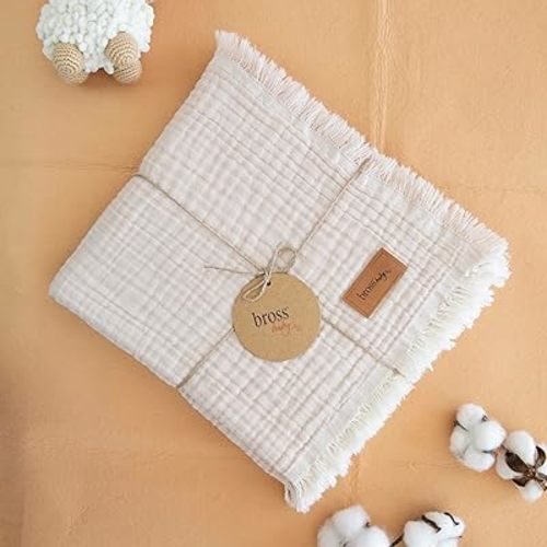 100% Cotton Unisex Baby Cover, 4 Layers, Swaddle for Newborn Baby,110 * 120 cm Muslin Blanket, Baby Muslin Blanket Soft (Beige)