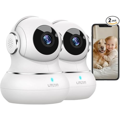 litokam 360 Cameras for Home Security 2K, 2 Pack Indoor Security Camera for Baby/Pet/Nanny with Night Vision, 2.4 GHz Smart WiFi Cam with Motion Detection & Two Way Audio