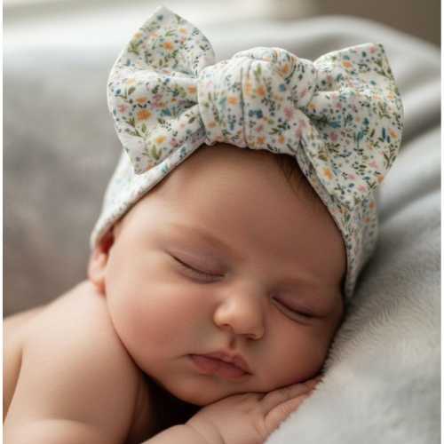Baby Bow Headband: Organic Cotton Adjustable Knotted Floral Head Wrap for Newborns, Babies, Toddlers
