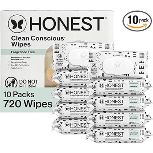 The Honest Company Baby Wipes for Sensitive Skin, Hypoallergenic, Fragrance-Free, Multi-Use, Pattern Play Design, 720 Count (8 Packs of 90)
