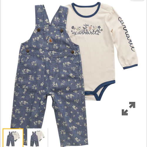 Girls' 2-Piece Long Sleeve Bodysuit & Printed Chambray Overall Set (Baby) | Shop all Girls | Carhartt