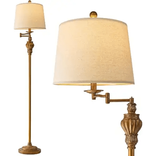 61" Vintage Floor Lamp with 350° Adjustable Swing Arm, Gold Standing Lamp for Bedroom Living Room Nightstand Bedside Retro Farmhouse Mid Century Lamp Light Home Décor Office Gifts