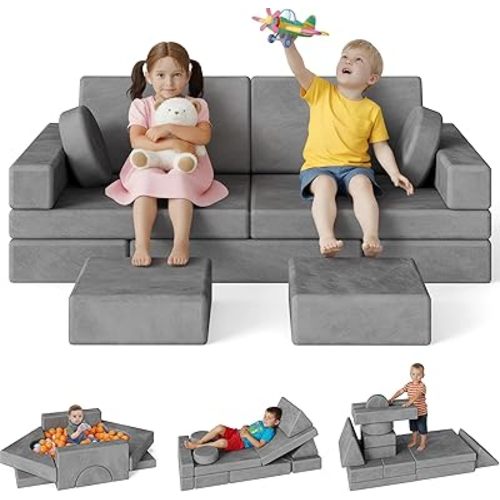 18Pcs Play Couch for Kids,Modular Kids Play Couch for Playroom Bedroom Living Room，Multifunctional Convertible Sofa for Boys & Girls