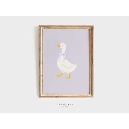 Silly Little Goose on Lilac Nursery Wall Art | Purple Farmhouse Kid's Room Decor | Folk and Forest Print | Vintage Cottagecore Goose Prints