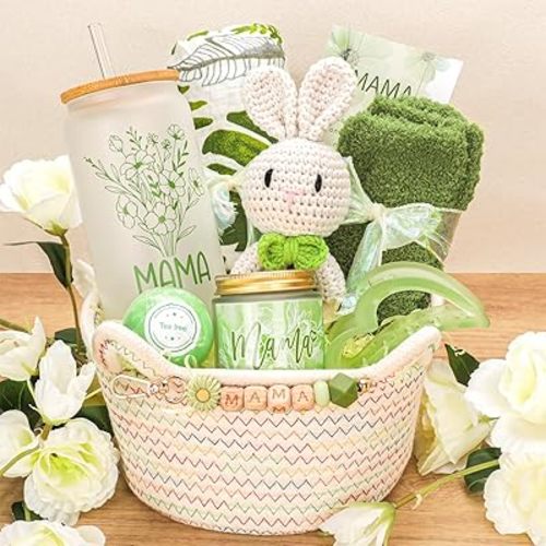 Elysirise New Mom Gifts,Baby Shower Gifts for Mom and Baby,Pregnancy Gift for Expecting Mommy,9-Piece Care Basket for First-Time Moms