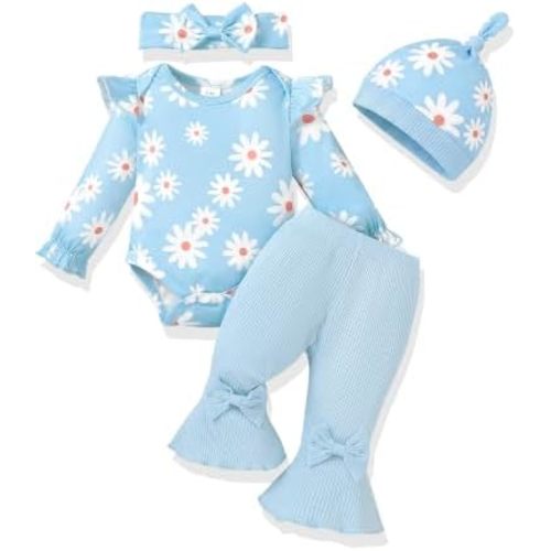 AMAWMW Baby Girl Clothes Ruffle Sleeve Romper Flared Pants Infant Outfit